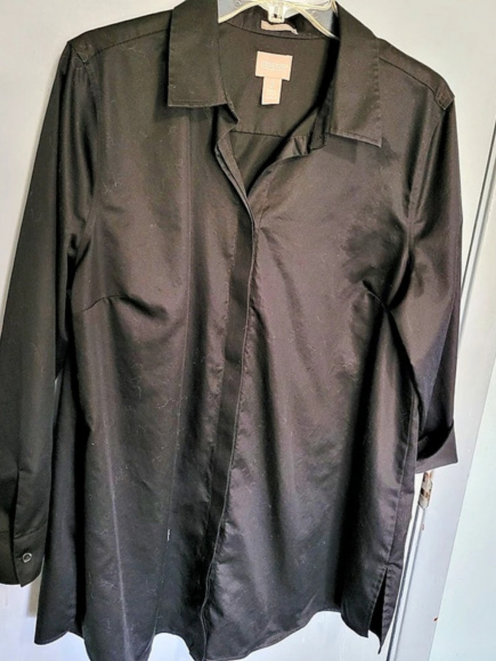 CHICO'S Wrinkle Resistant Shirt Cotton Button-Down Black Size 2